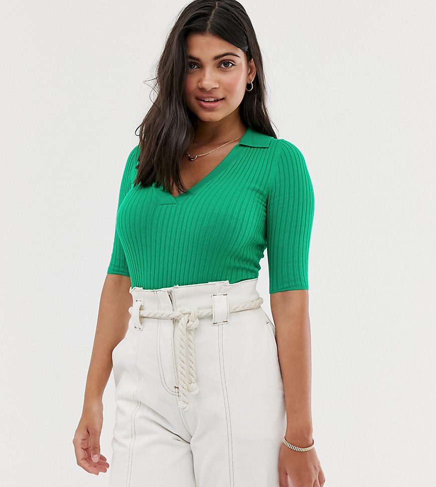 Miss Selfridge v neck top with collar in green
