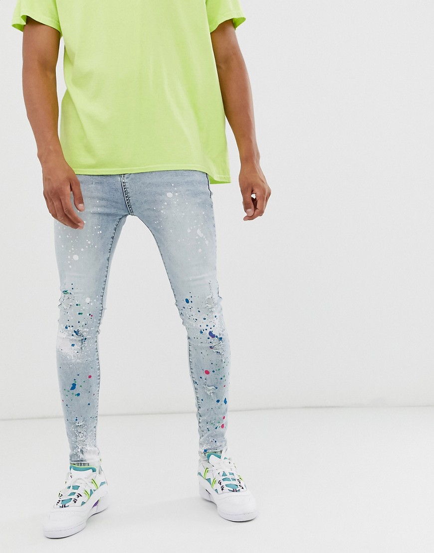Good For Nothing skinny jeans in light blue with paint splat