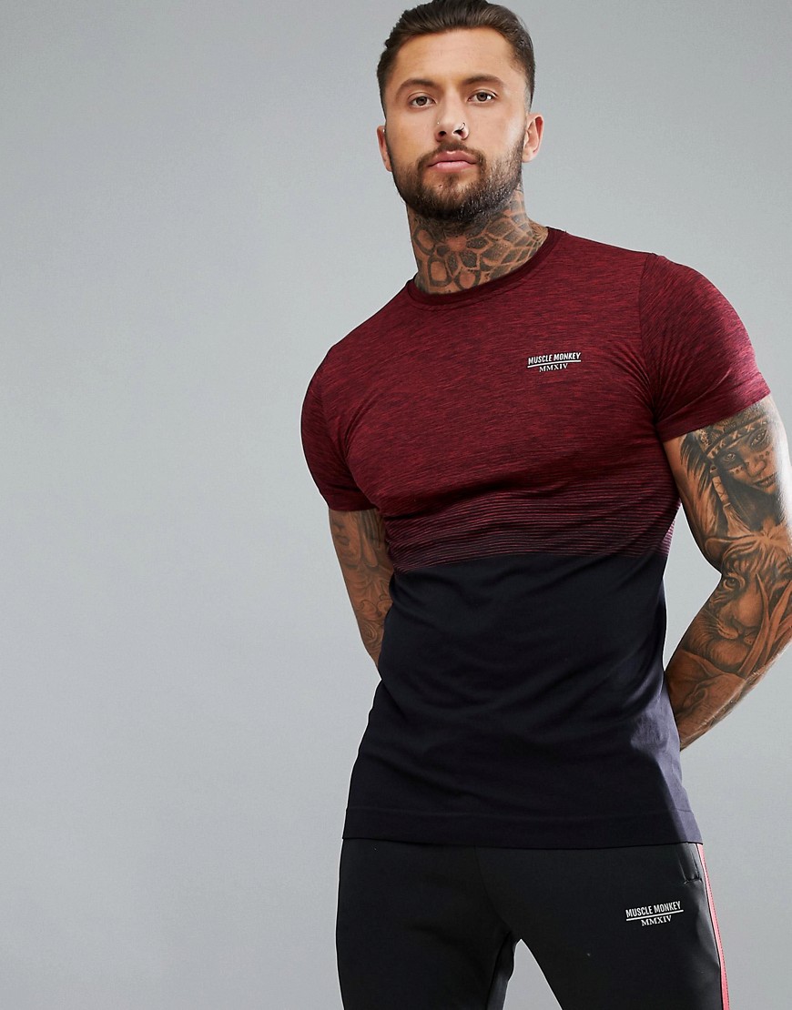 Muscle Monkey Muscle T-Shirt In Burgundy Fade - Burgundy