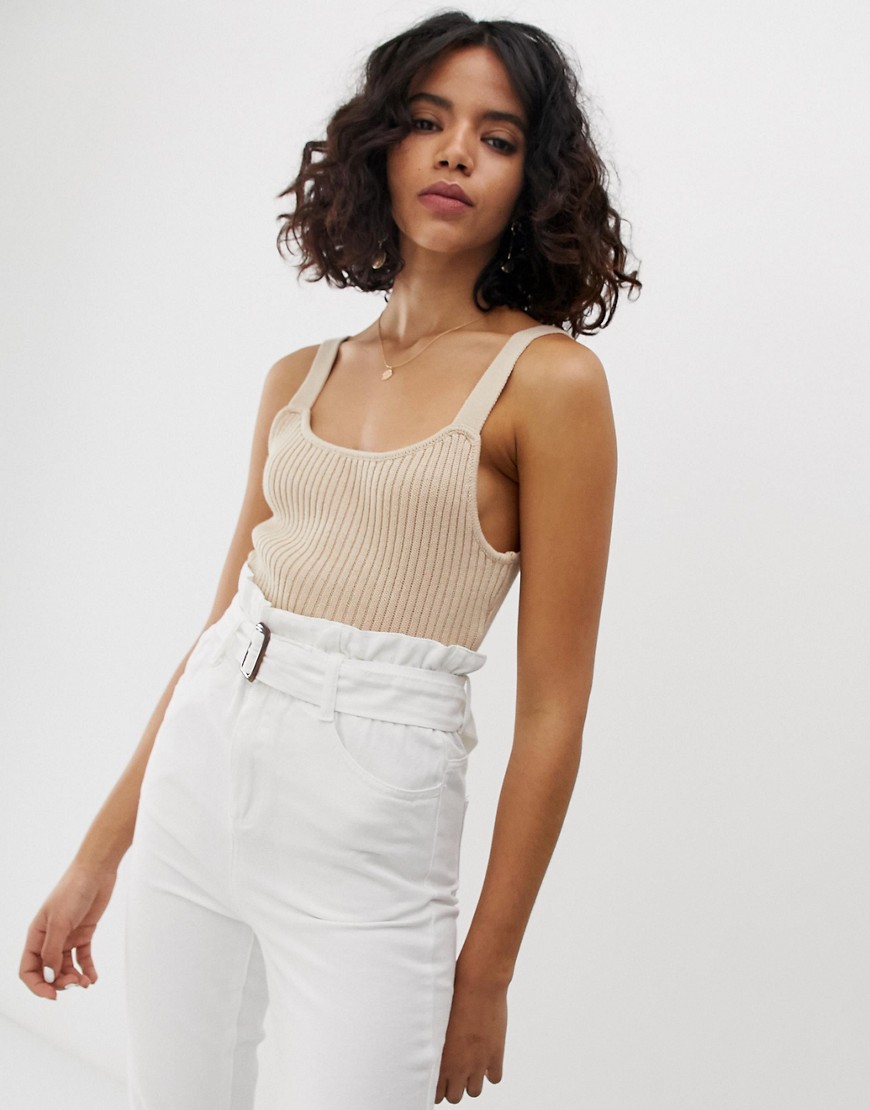 Native Youth Knitted Cami Top In Rib-white