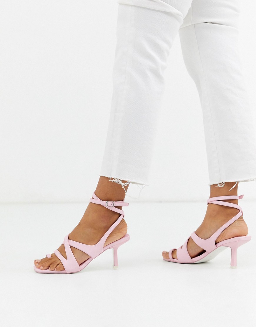 ASOS DESIGN Harley strappy toe loop mid-heeled sandals in pale pink