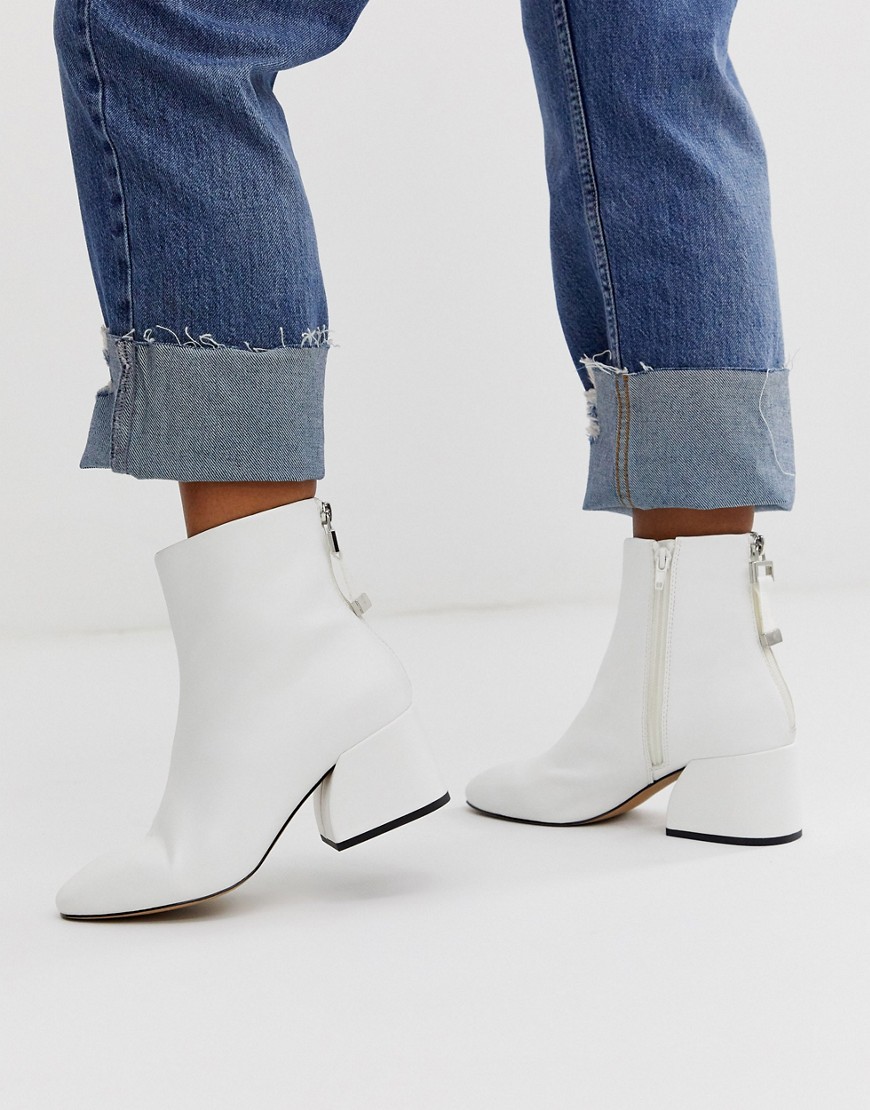 Head Over Heels Oka white curved mid heeled ankle boots