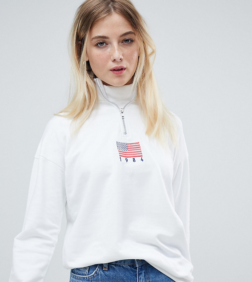 Daisy Street relaxed sweatshirt with half zip and flag embroidery