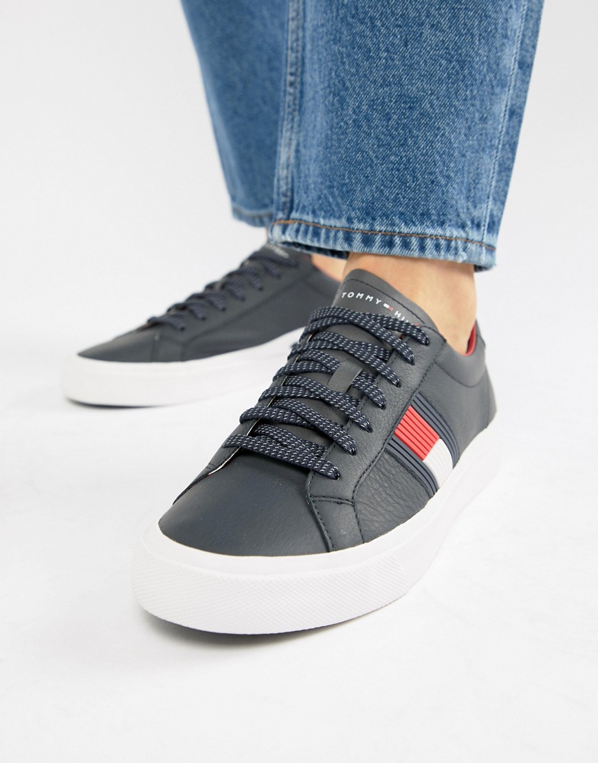 Tommy Hilfiger flag detail leather sneaker in navy