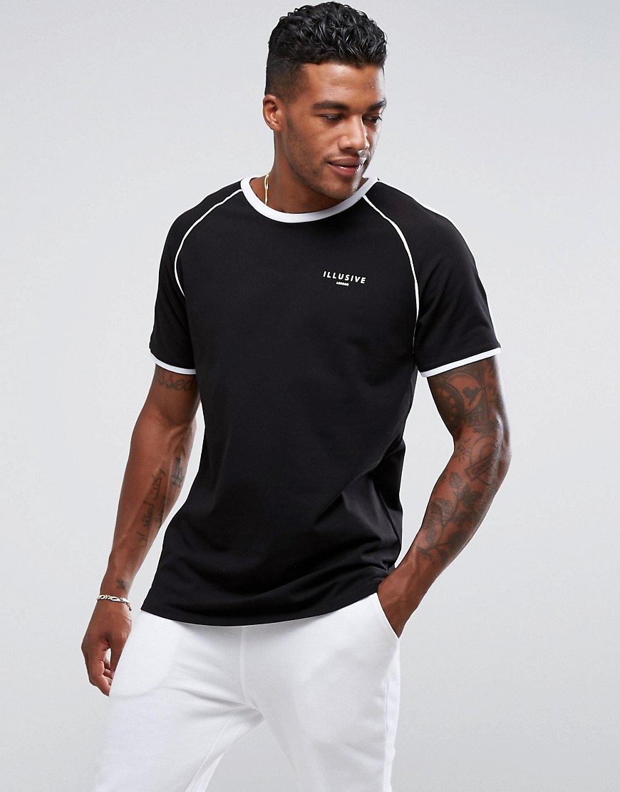 Illusive London Poly T-Shirt In Black With Piping