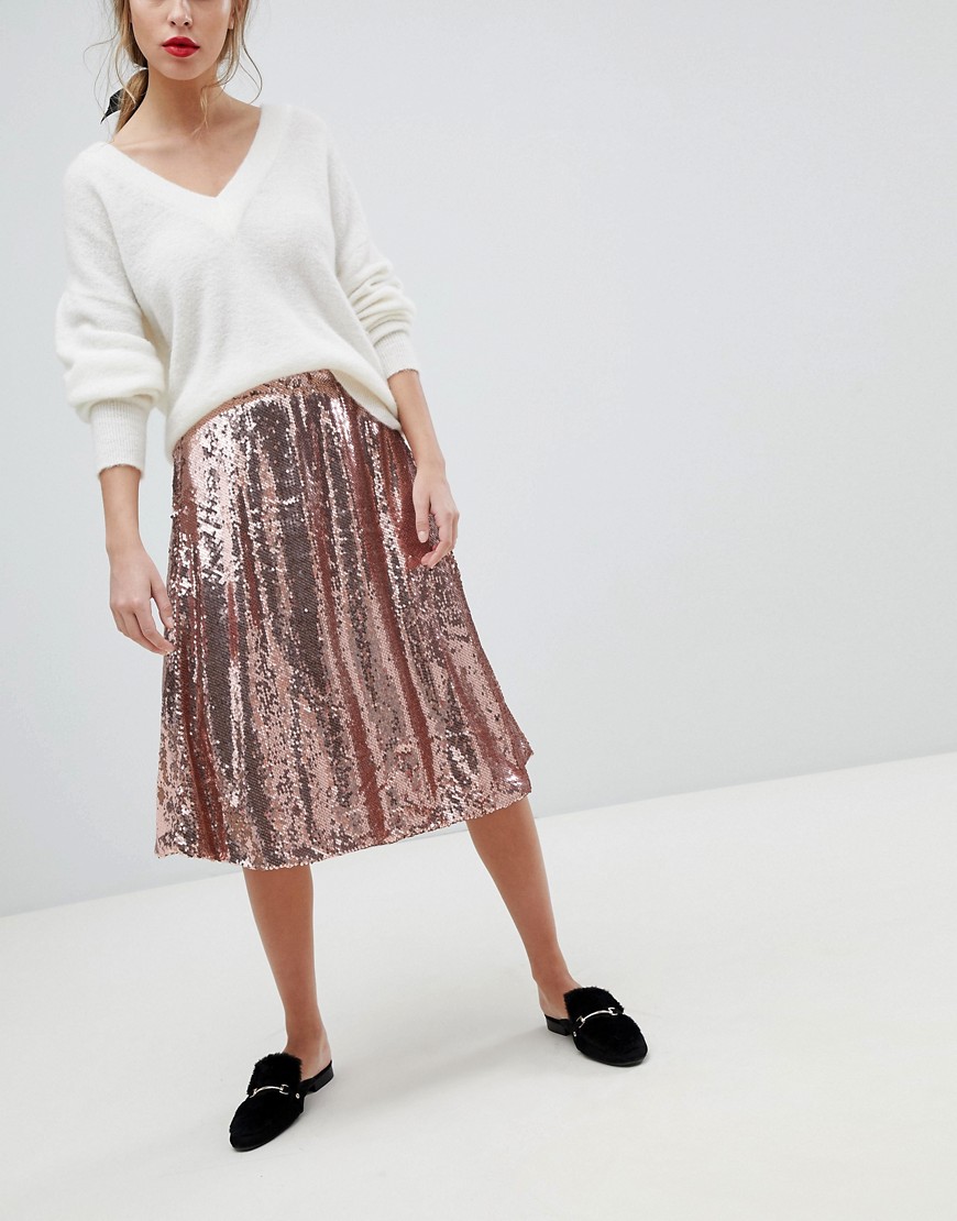 Vila Sequin Skirt - Copper