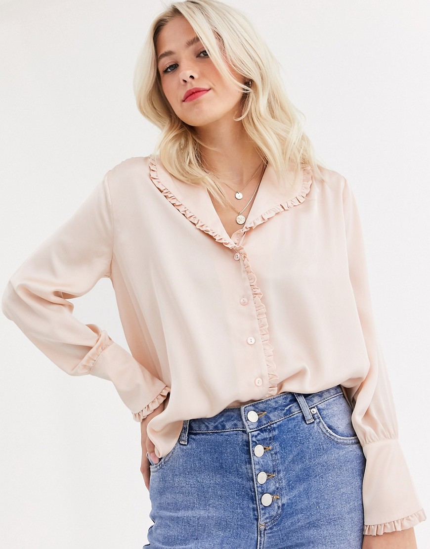 ASOS DESIGN long sleeve blouse with frill collar detail