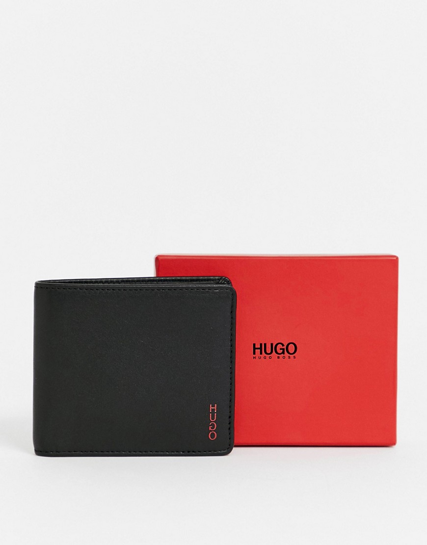 HUGO logo leather billfold wallet in black