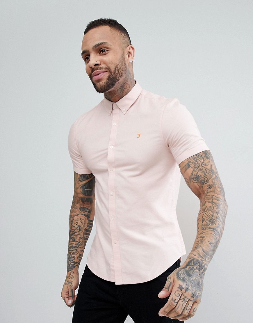 Farah Brewer slim fit short sleeve oxford shirt in pink