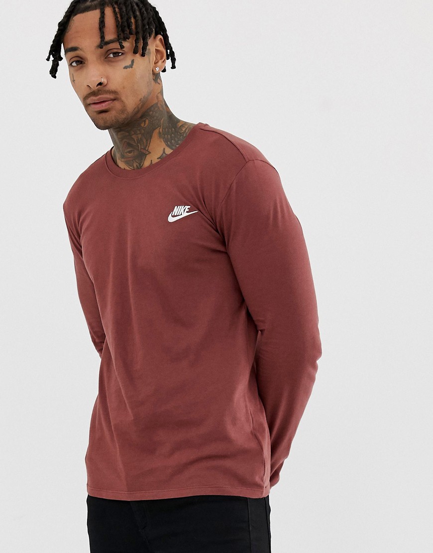 Nike Club Long Sleeve T-Shirt In Red AQ7141-236