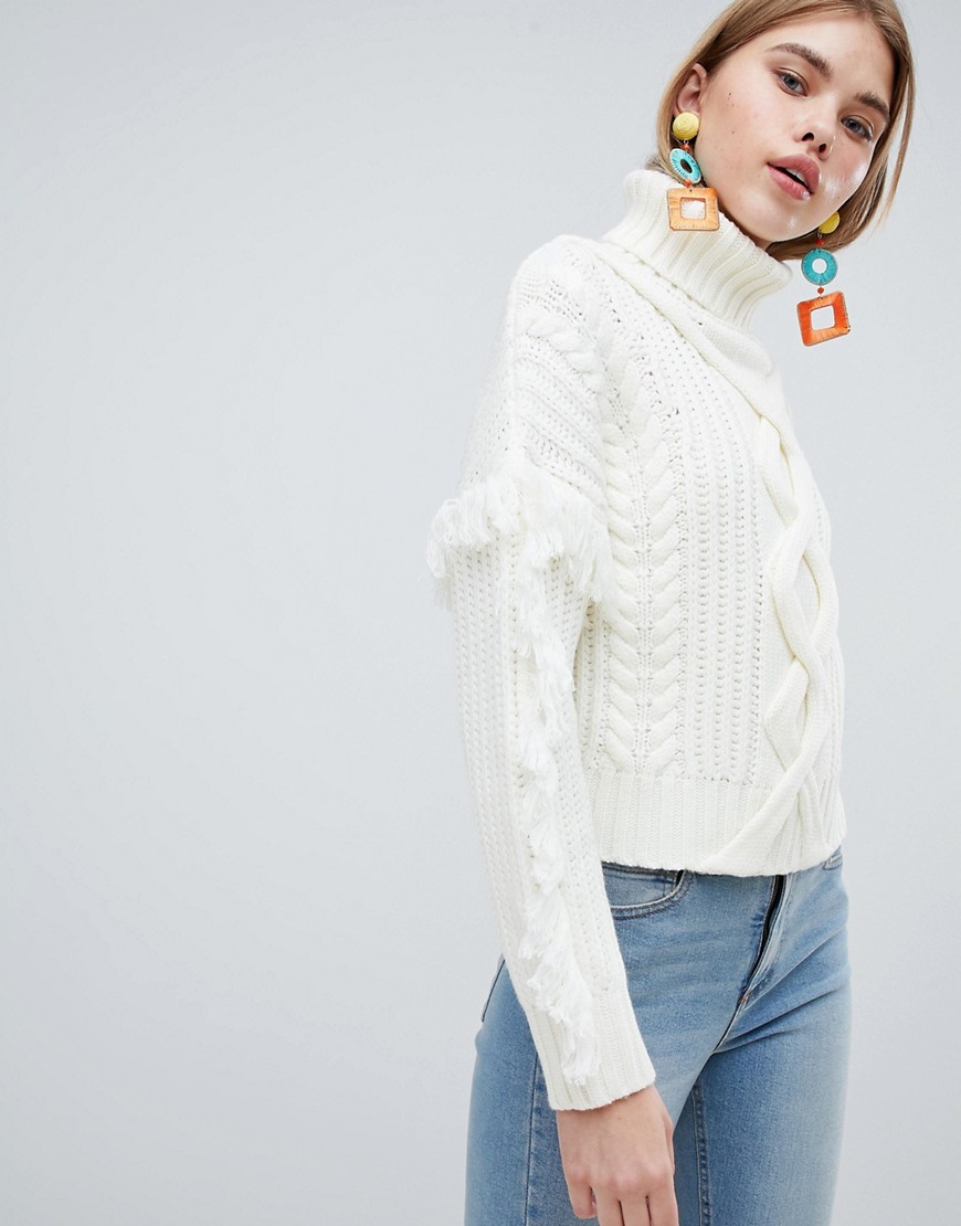 Urban Bliss Cable Knit Roll Neck with Tassle Detail