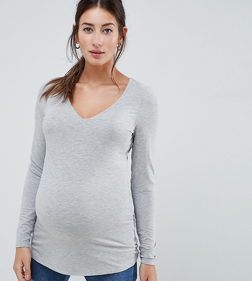 ASOS DESIGN Maternity ultimate top with long sleeve and v-neck in grey