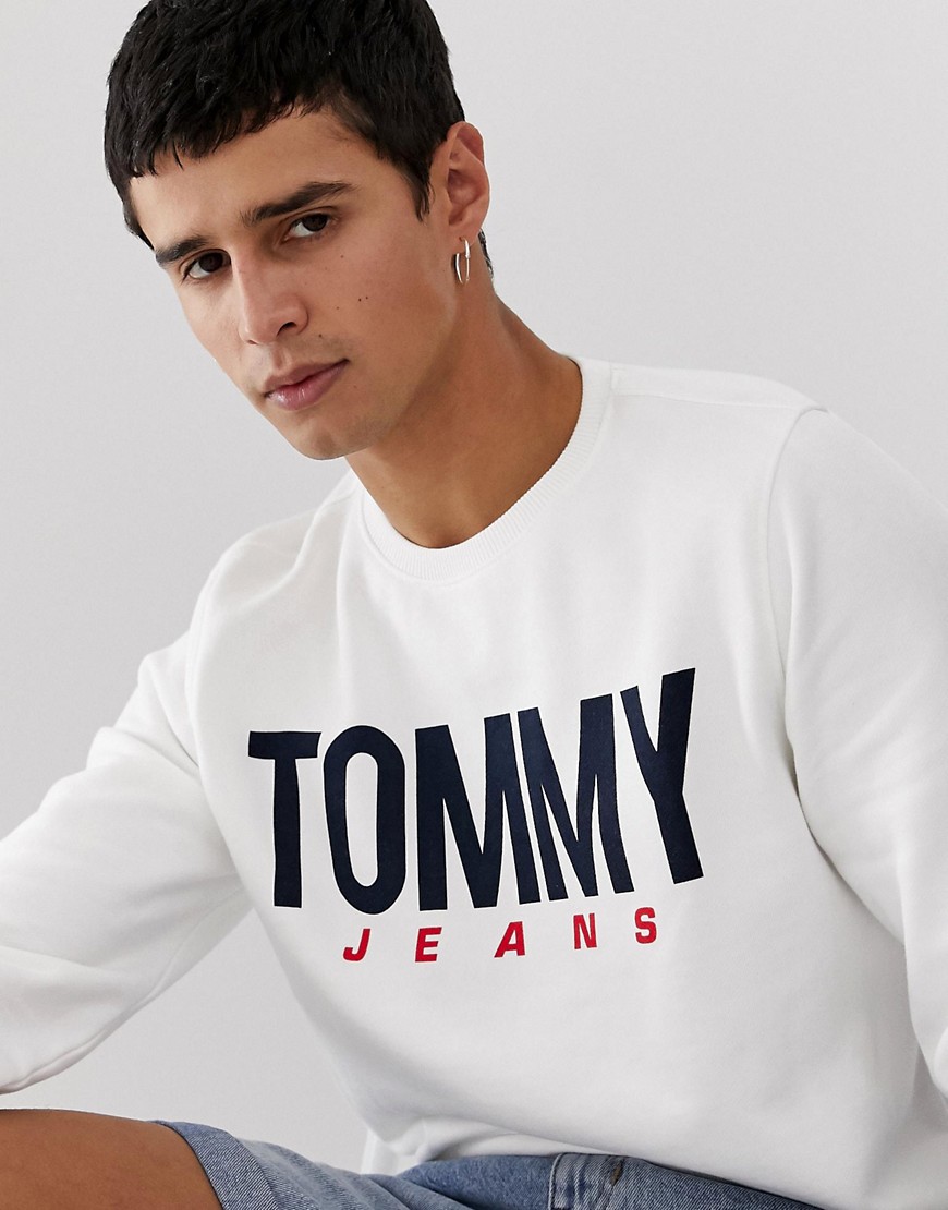 Tommy Jeans essential logo brushed fleece sweatshirt in white
