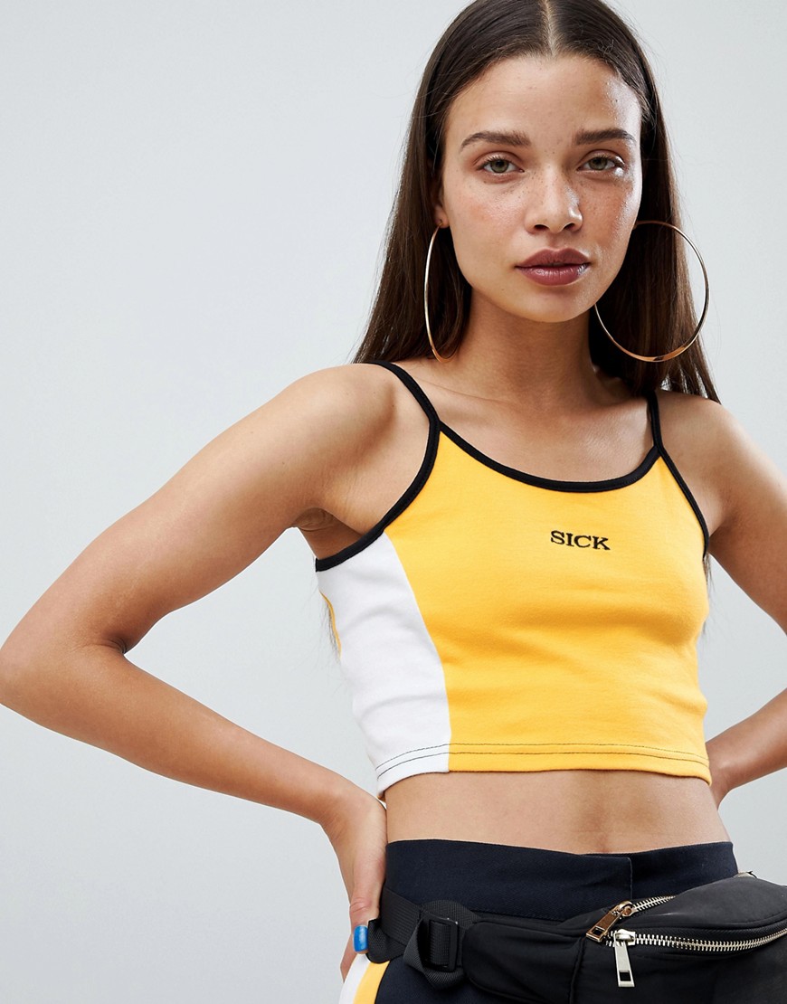 The Ragged Priest cropped cami top with slogan - Yellow