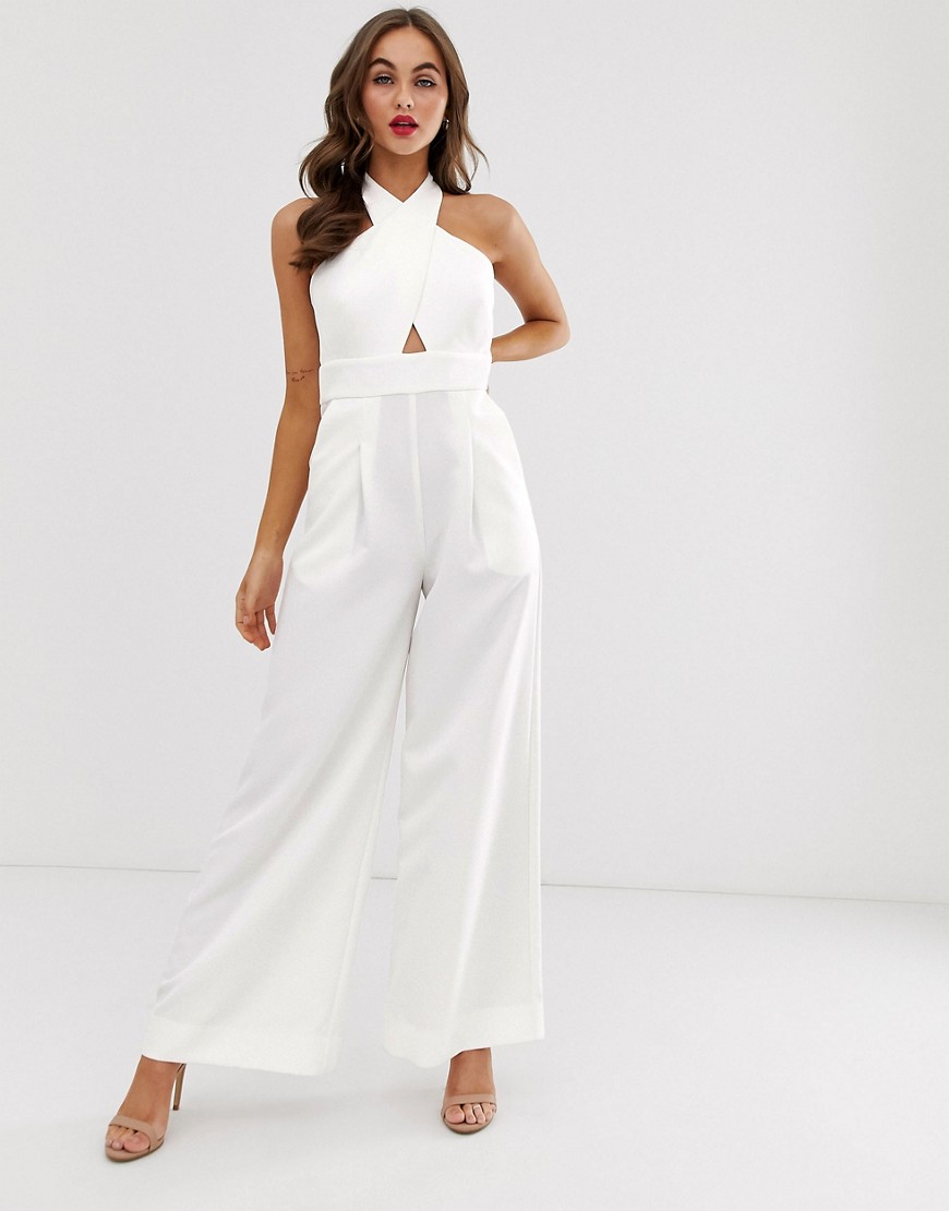 Forever New cross over front jumpsuit in white