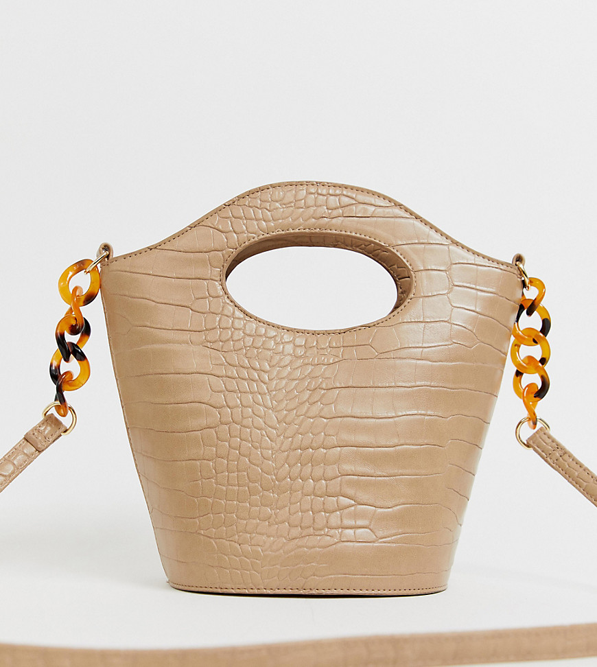 My Accessories London Exclusive mock croc bucket cross body bag with resin strap detail