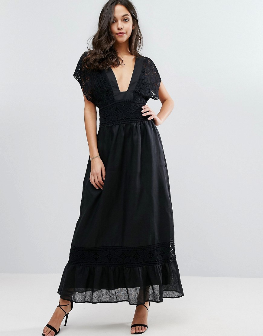 Stevie May Plateau Maxi Dress With Lace Detailing - Black