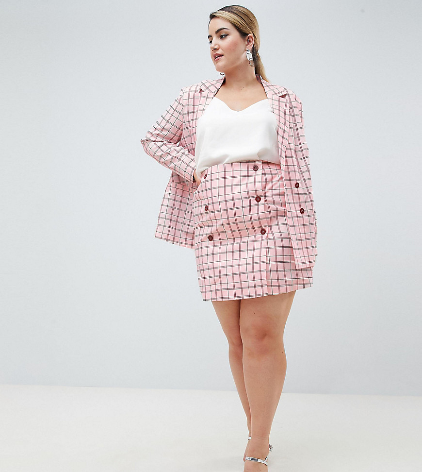 UNIQUE21 hero plus high waist double breasted mini skirt in pink check co-ord - Pink check