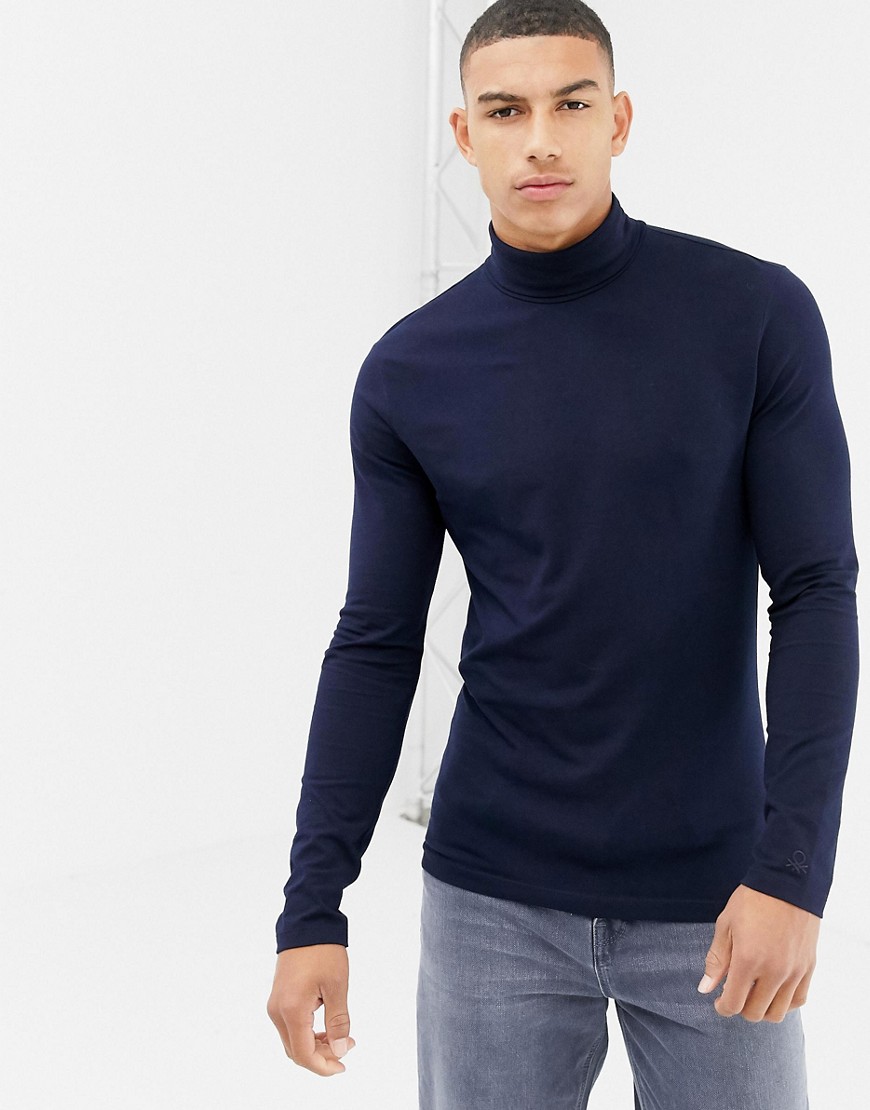 United Colors Of Benetton muscle fit turtle neck with stretch top in navy