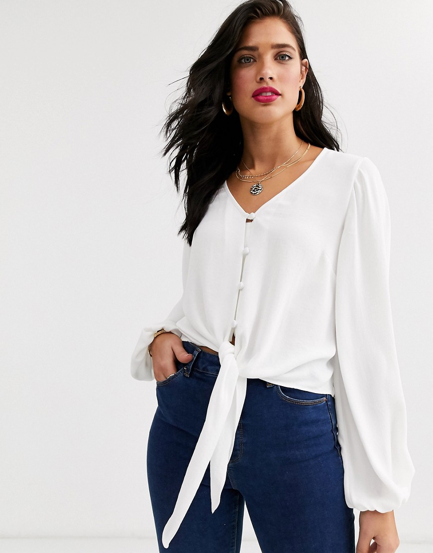 ASOS DESIGN long sleeve button front top with tie detail
