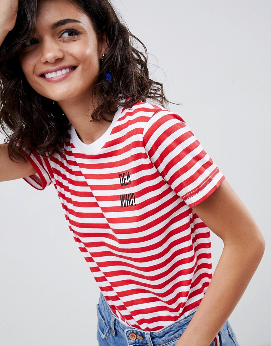 Heartbreak Deja Who T Shirt in Stripe - Red/white