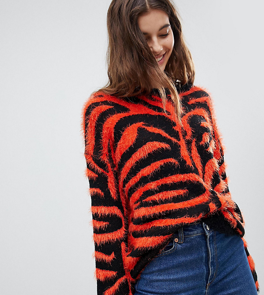 E.L.K high neck jumper in tiger print fluffy knit