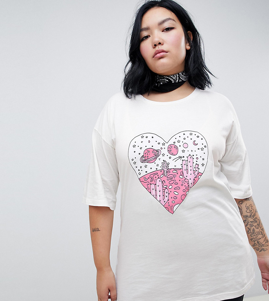 Chorus Plus Boyfriend T-Shirt with Space Desert Print - Off white