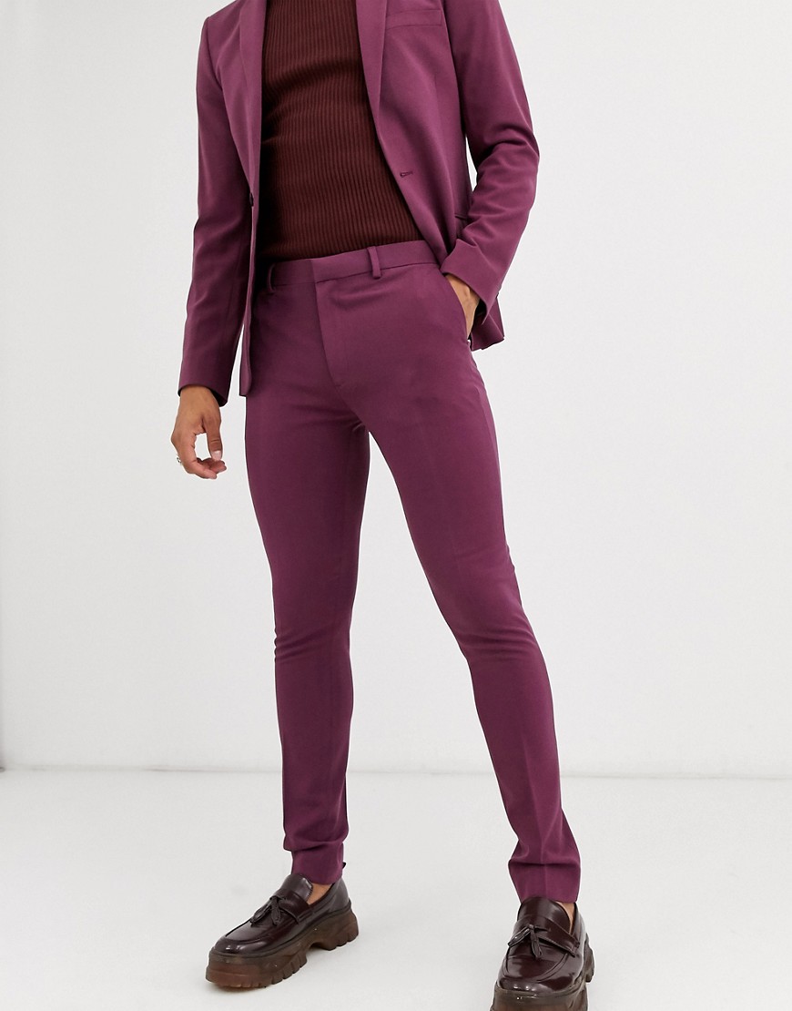 ASOS DESIGN wedding super skinny suit trousers in aubergine