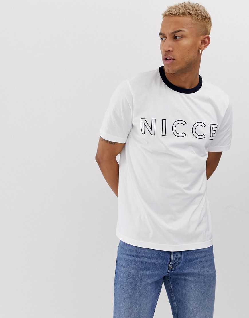 Nicce ringer t-shirt with large logo in white