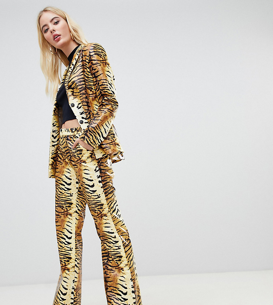UNIQUE21 oversized high waisted flared trousers in pu tiger print co-ord