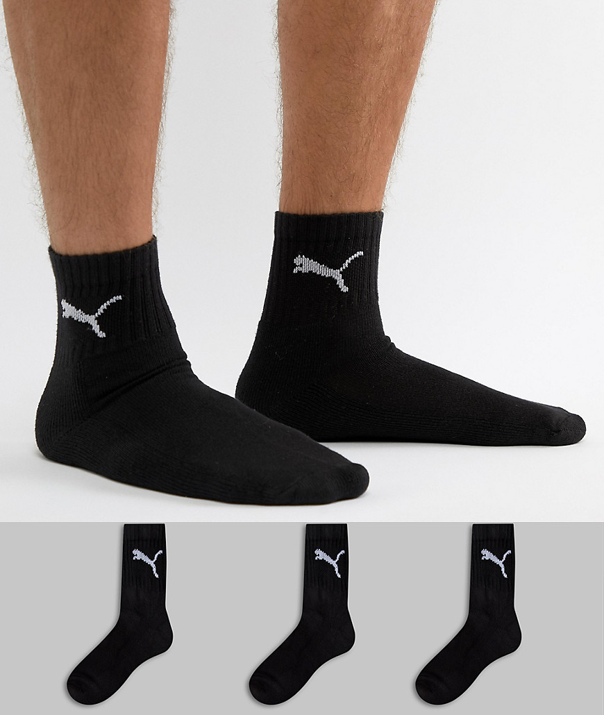 Puma 3 pack quarter socks in black 231011001200