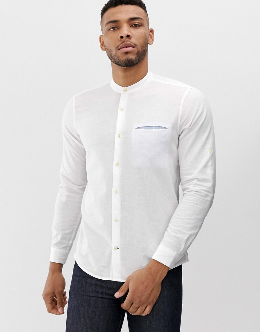 Pull&Bear Join Life Organic Cotton shirt with granddad collar shirt in white
