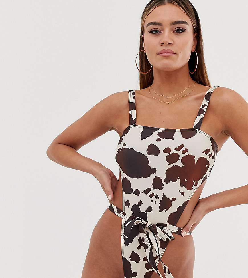 Wolf & Whistle Fuller Bust Exclusive Eco high leg swimsuit in cow D - F Cup