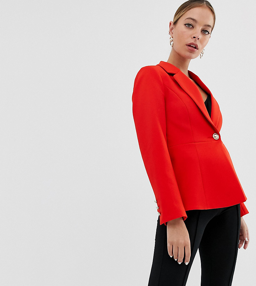 River Island Petite blazer with button in red