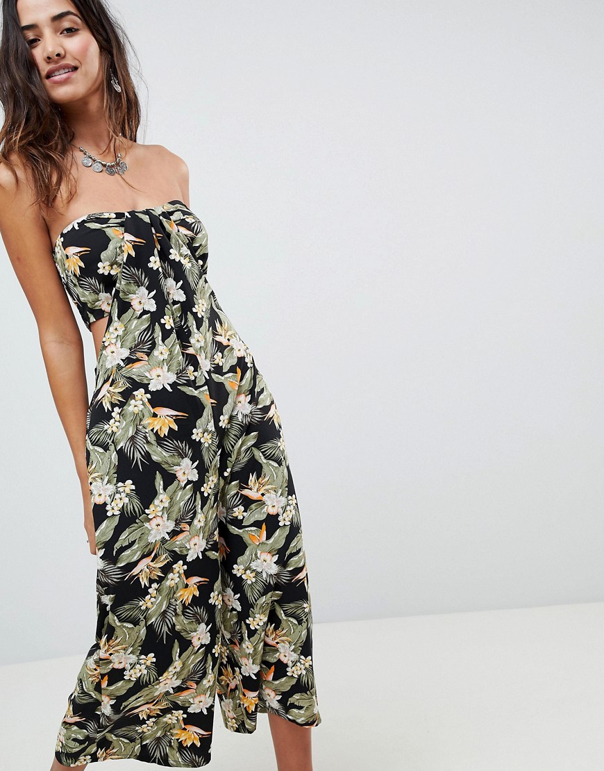 ASOS DESIGN Bandeau Jumpsuit With Cut Out And Drape Detail In Print