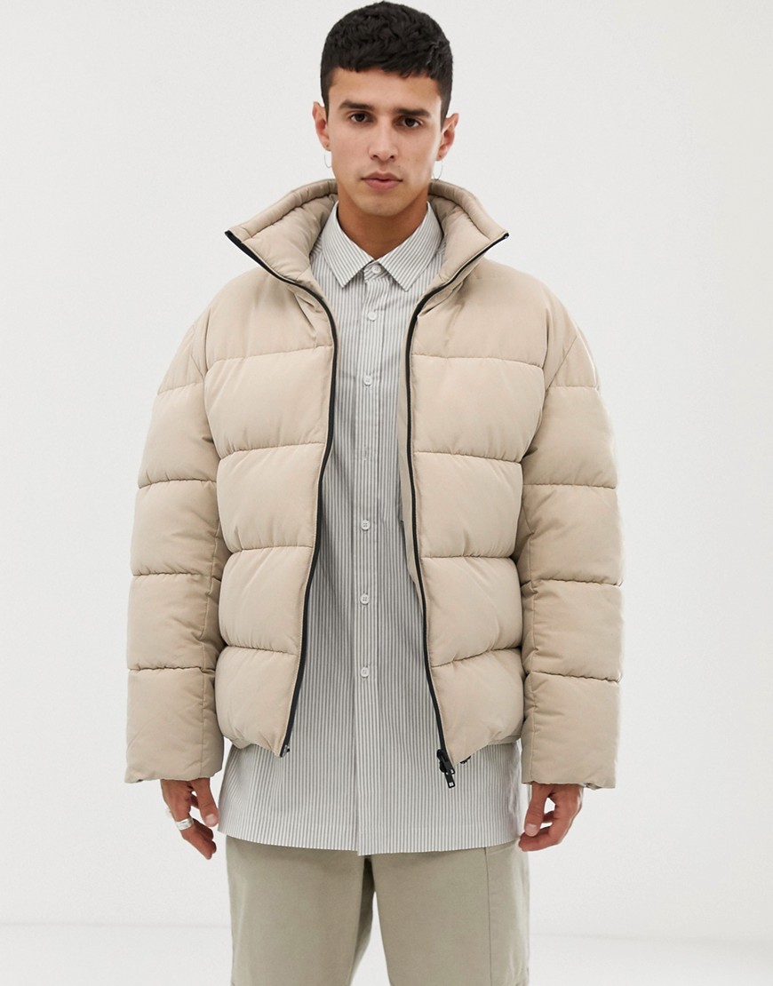 ASOS WHITE boxy puffer jacket in beige