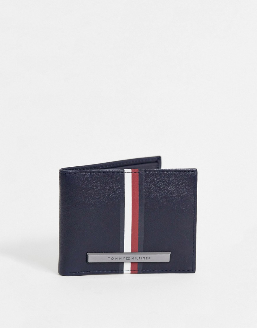 Tommy Hilfiger leather wallet in black with logo stripe