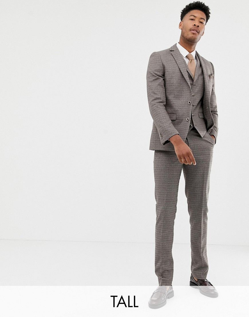Harry Brown Tall brown micro-check slim fit suit trouser