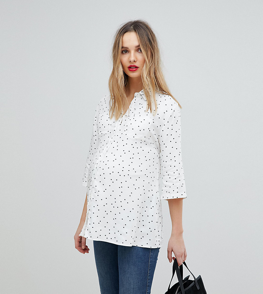 Isabella Oliver Pocket Shirt In All Over Star Print - Off white
