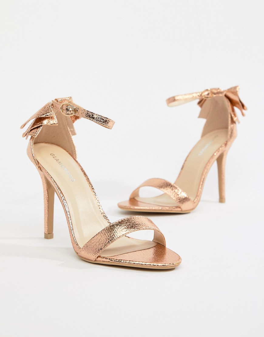 Glamorous Barely There Sandal With Bow Back - Rose gold