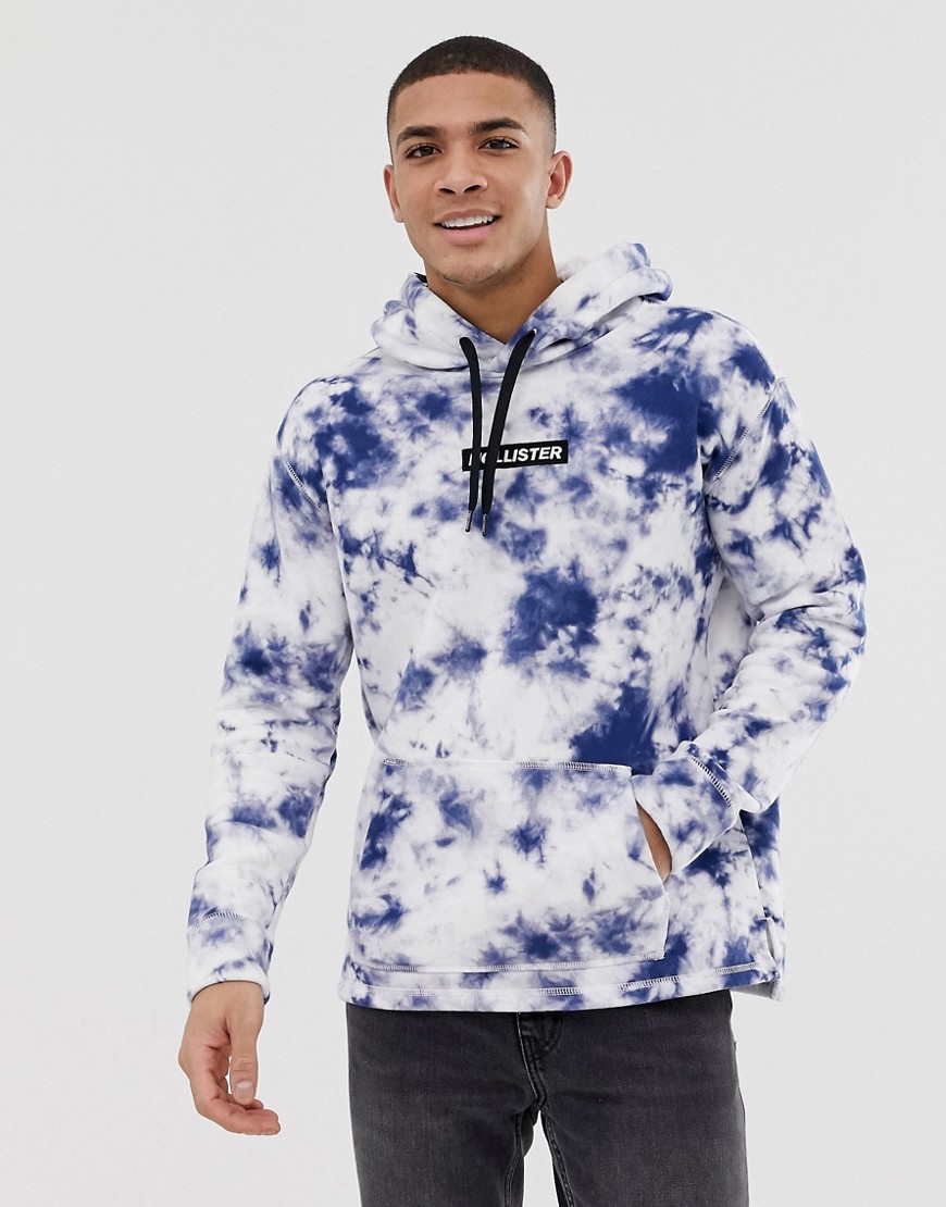 Hollister small chest logo acid wash overhead hoodie in blue