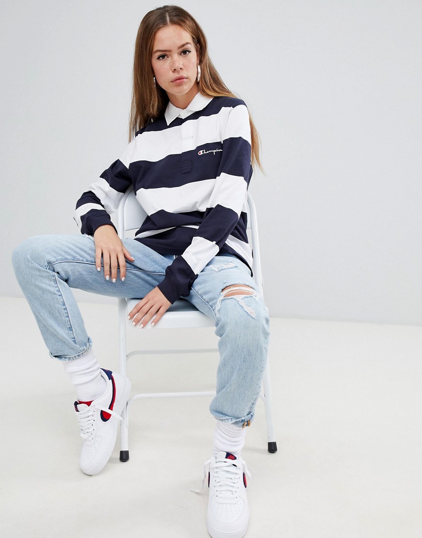 Champion rugby top with embroidered chest logo in stripe - Stripe