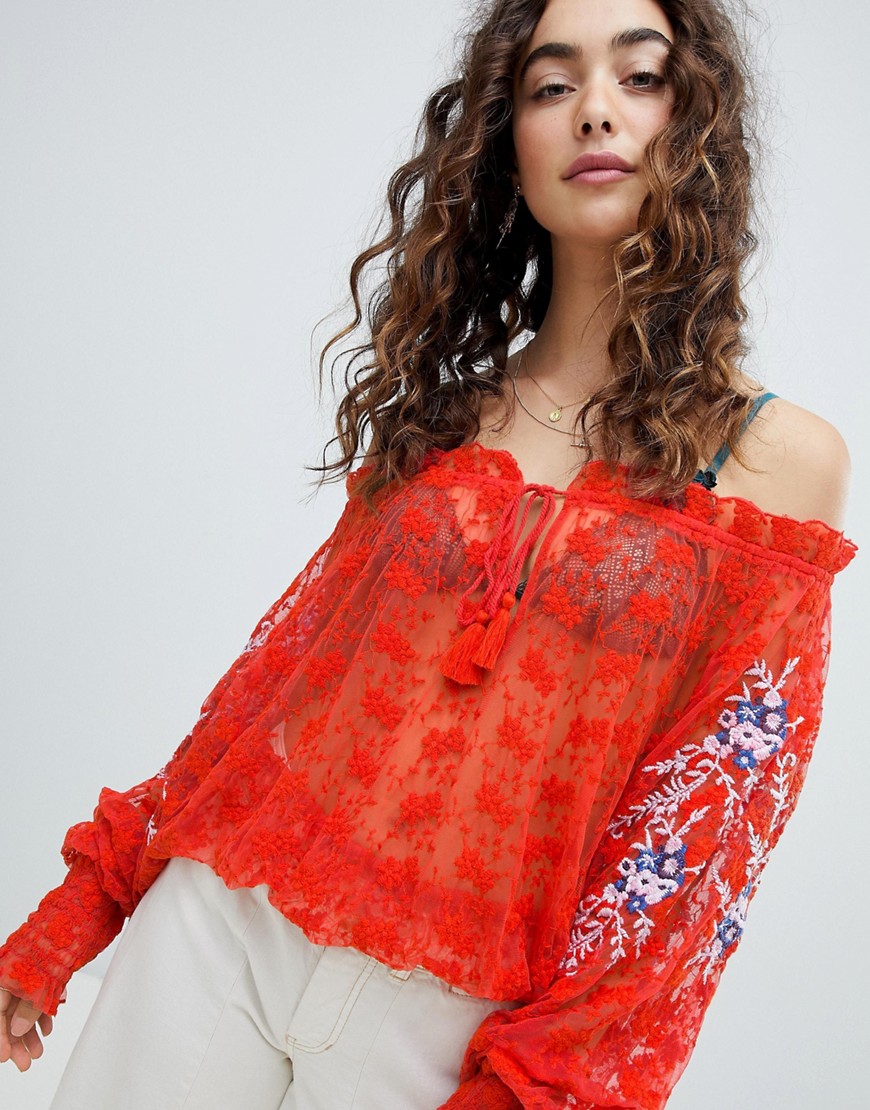 Free People Jubilee sheer embroidered blouse