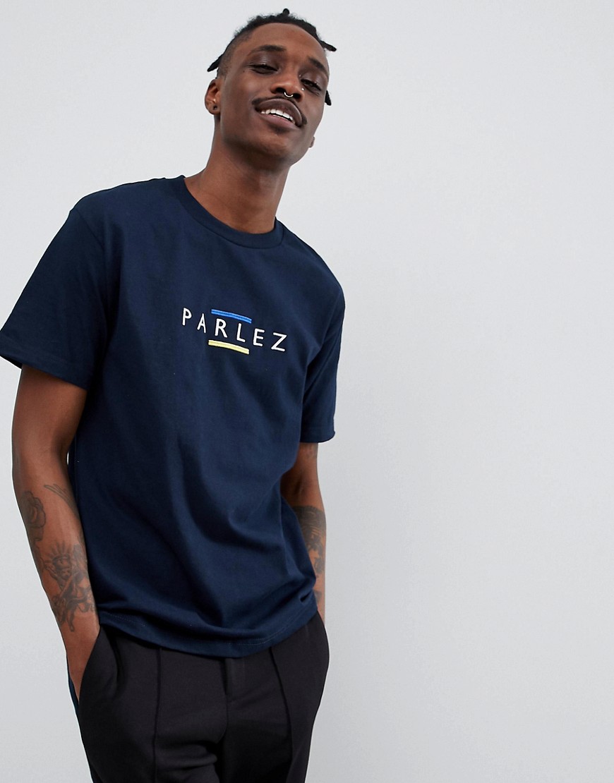 Parlez T-Shirt With Lines Chest Logo In Navy - Navy