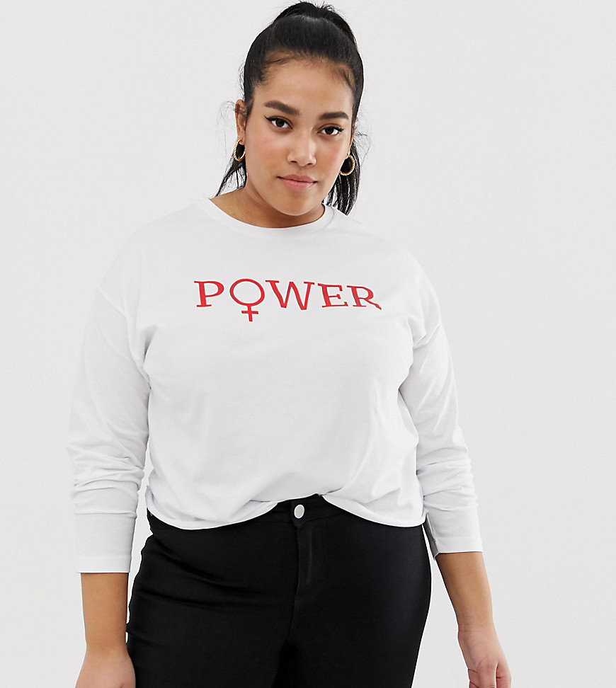 ASOS DESIGN Curve t-shirt with power print and long sleeve