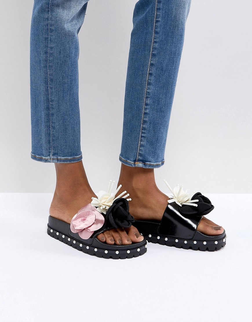 SixtySeven Belle 3D Flower Slide Sandals - Florty black