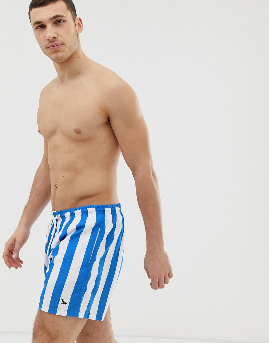 Dock & Bay recycled stripe swim shorts in blue