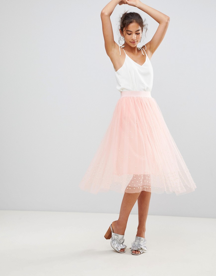 New Look Tulle Bead Midi Skirt - Light pink