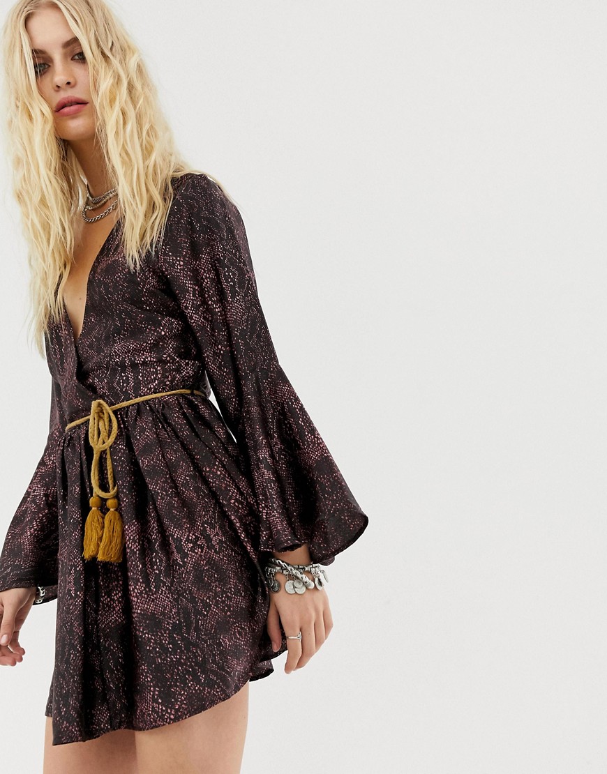 Sacred Hawk wrap dress in snake with cord belt