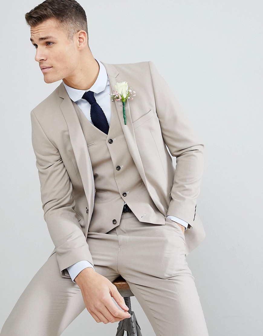 ASOS DESIGN Wedding slim suit jacket in stone - Putty